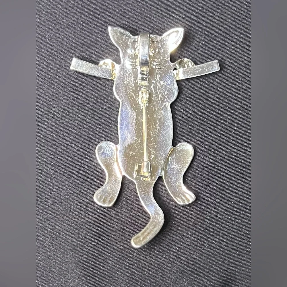 Vintage Cat Kitty Hanging from a Branch Silver Plated Brooch / Pin